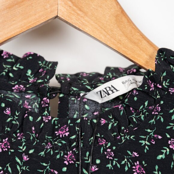 ZARA Revolve Women's M Mini Dress Black Floral Sleeves “The Lisa” Ruffle NWT - Picture 4 of 11